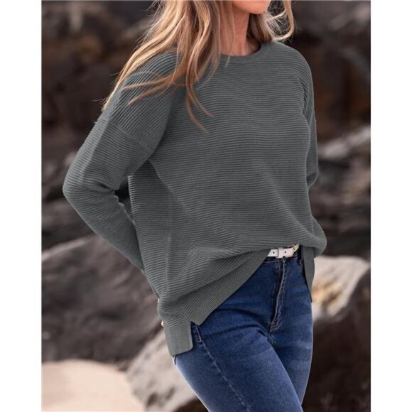 Women Casual 2024 Fall Sweater Long Sleeve Ribbed Knit Pullover Loose Sweater - Picture 6 of 6